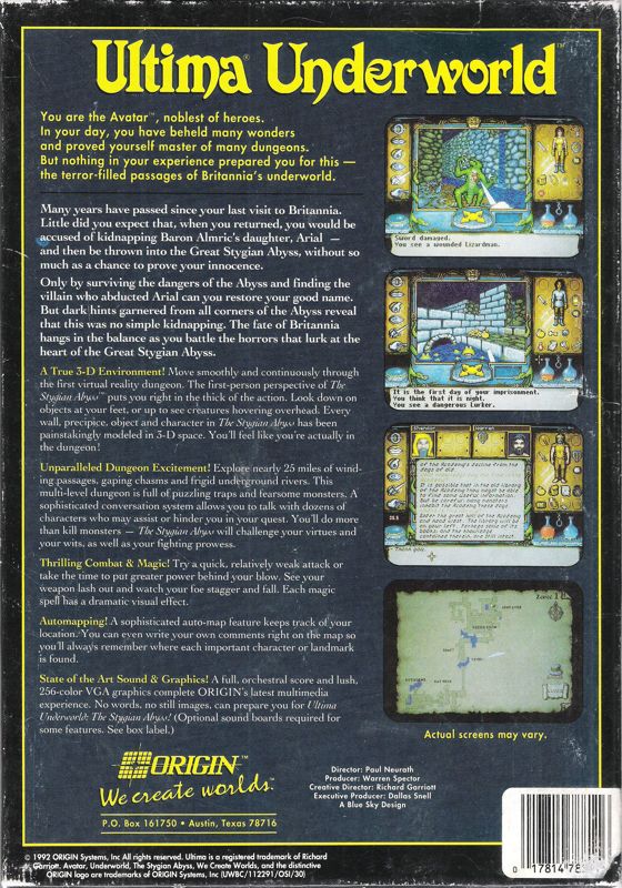 Back Cover for Ultima Underworld: The Stygian Abyss (DOS) (3.5" Release)
