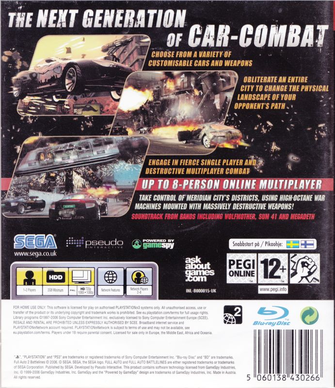 Back Cover for Full Auto 2: Battlelines (PlayStation 3)