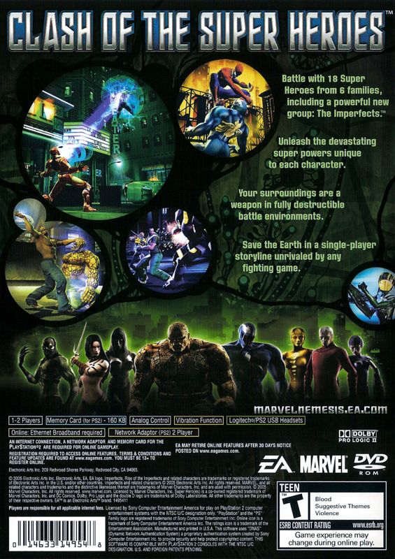 Back Cover for Marvel Nemesis: Rise of the Imperfects (PlayStation 2)