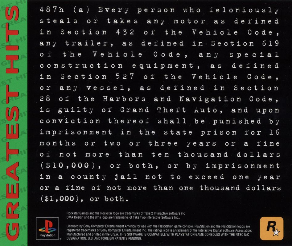 Inside Cover for Grand Theft Auto 2 (PlayStation) (Greatest Hits release)