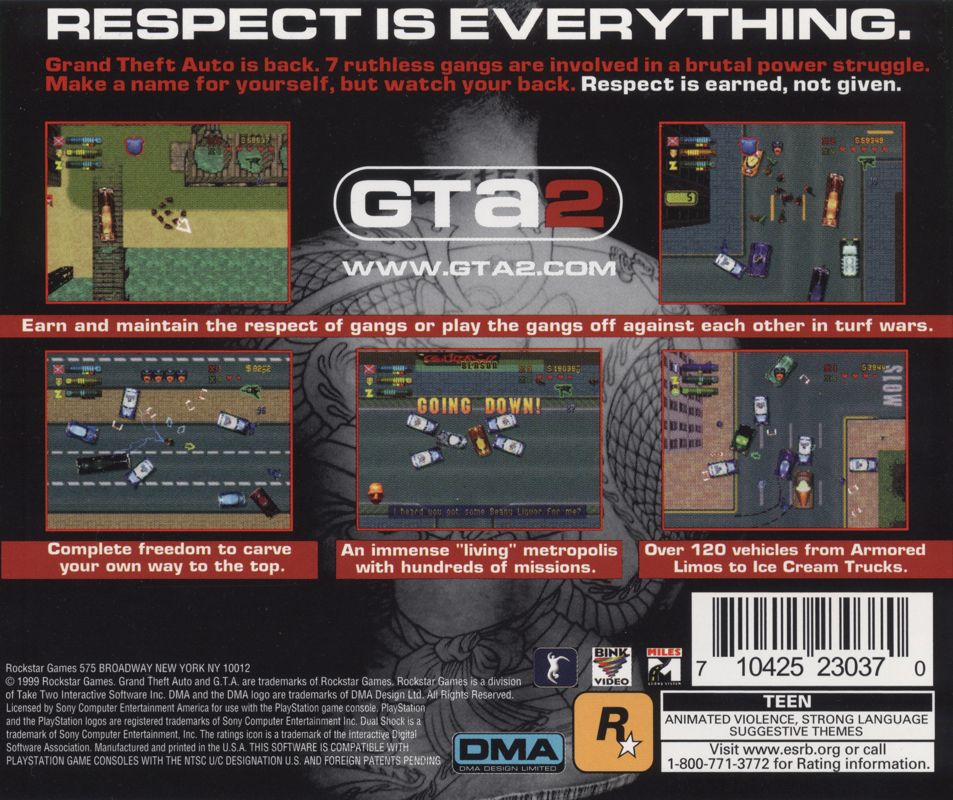 Back Cover for Grand Theft Auto 2 (PlayStation) (Greatest Hits release)