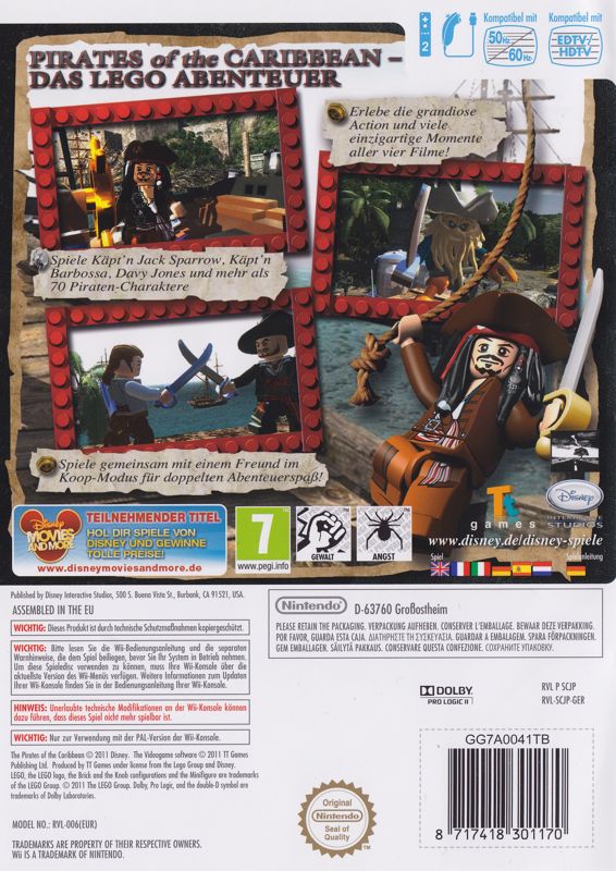 Back Cover for LEGO Pirates of the Caribbean: The Video Game (Wii)