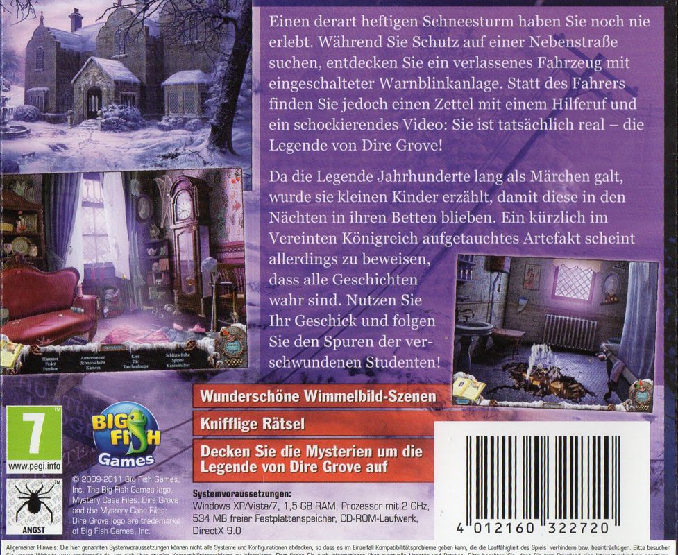 Back Cover for Mystery Case Files: Dire Grove (Windows) (Software Pyramide budget release)