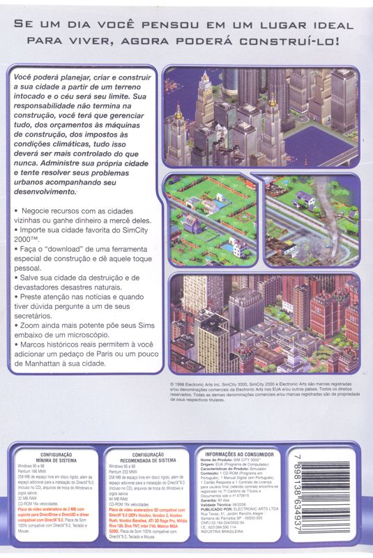 Back Cover for SimCity 3000 (Windows) (EA Classics release)