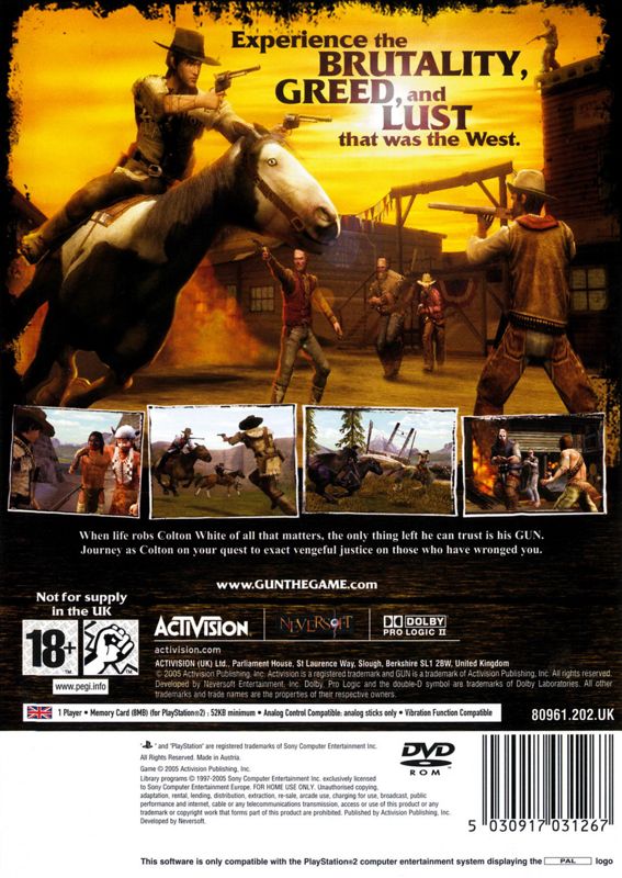 Back Cover for Gun (PlayStation 2)