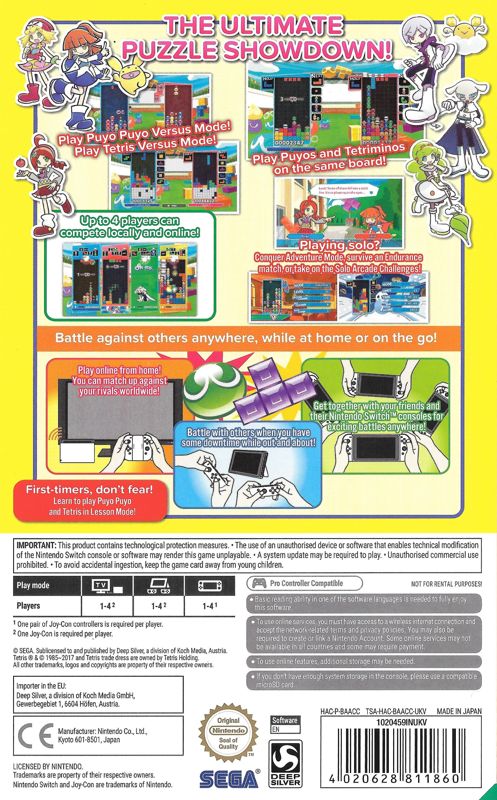 Back Cover for Puyo Puyo Tetris (Nintendo Switch)