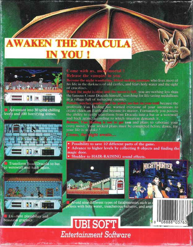 Back Cover for Night Hunter (DOS) (5.25" Floppy Disk release)