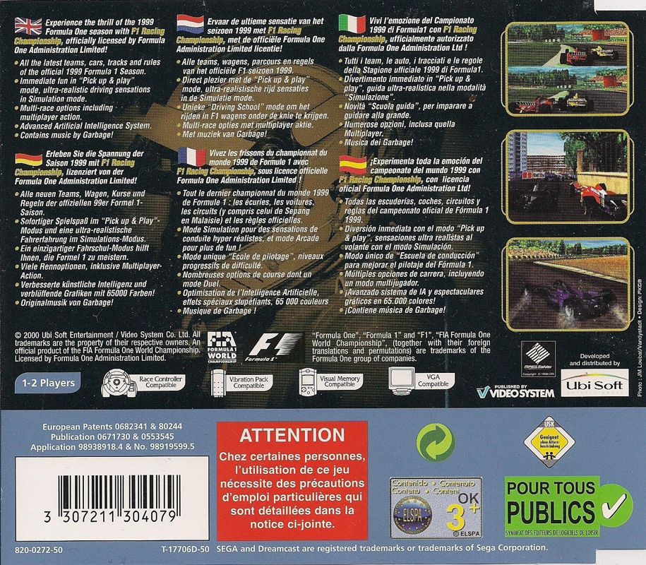 Back Cover for F1 Racing Championship (Dreamcast)