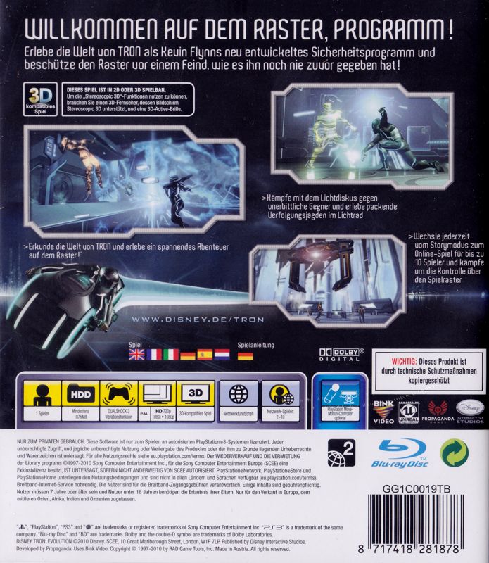 Back Cover for Tron: Evolution (PlayStation 3)