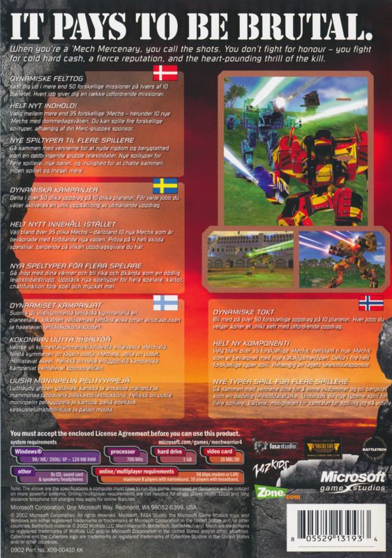 Back Cover for MechWarrior 4: Mercenaries (Windows)