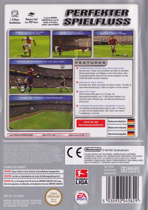 Back Cover for FIFA Soccer 2005 (GameCube)