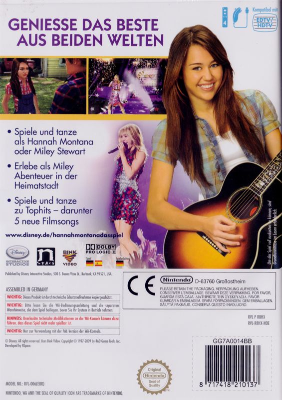 Back Cover for Hannah Montana: The Movie (Wii)