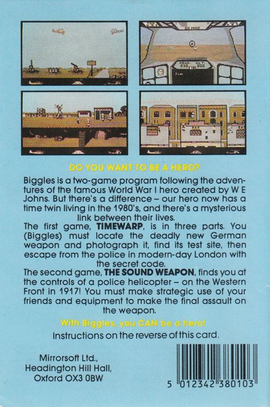 Back Cover for Biggles (ZX Spectrum)