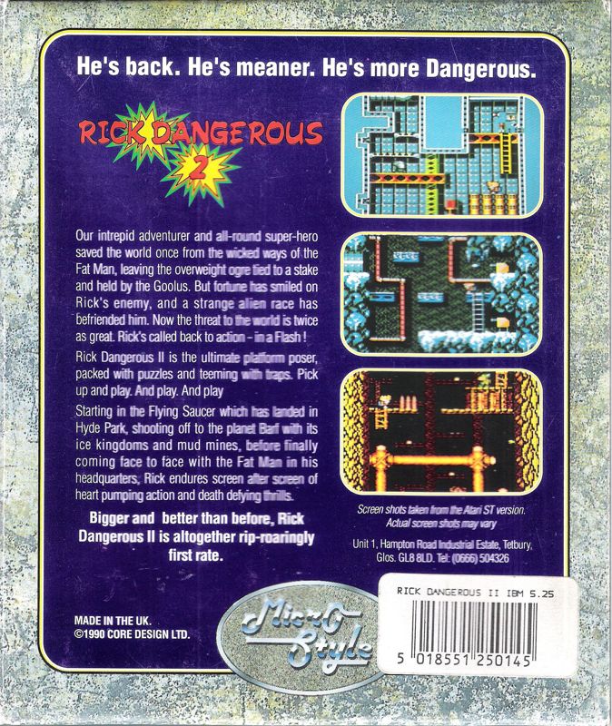 Back Cover for Rick Dangerous 2 (DOS) (5.25" release)