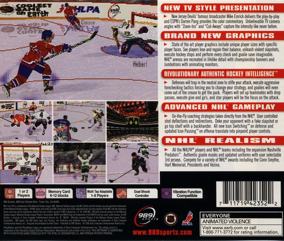 Back Cover for NHL FaceOff '99 (PlayStation)