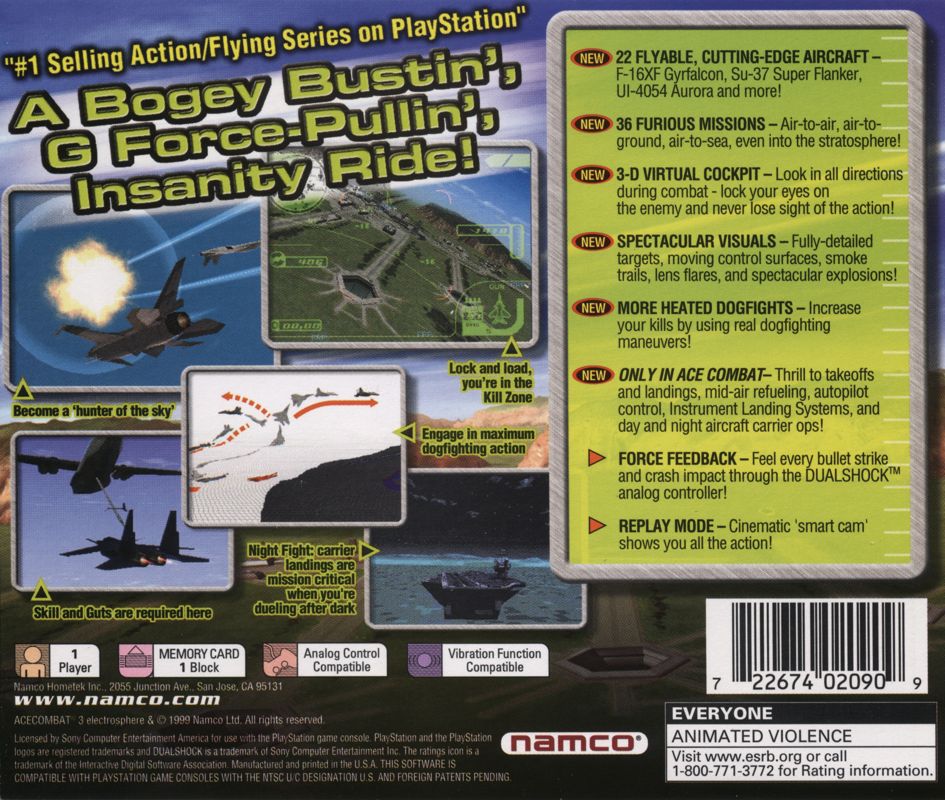 Back Cover for Ace Combat 3: Electrosphere (PlayStation)