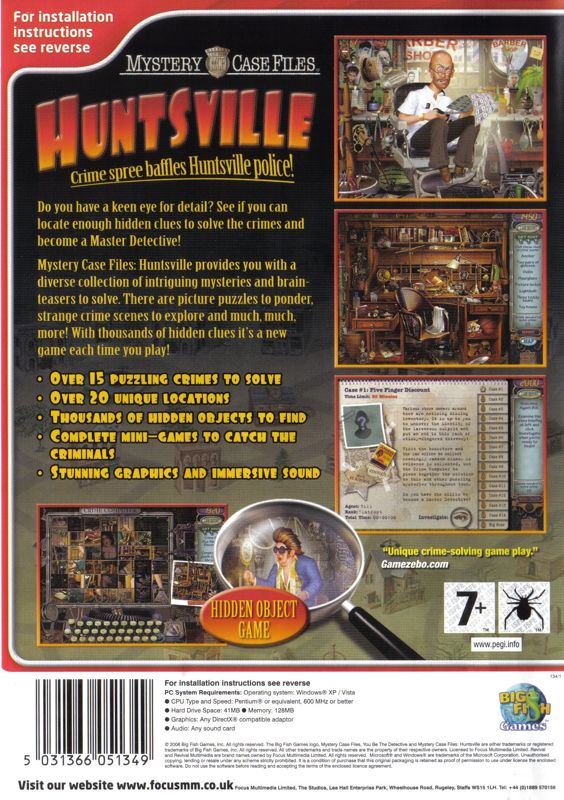 Back Cover for Mystery Case Files: Huntsville (Windows) (Revival release)
