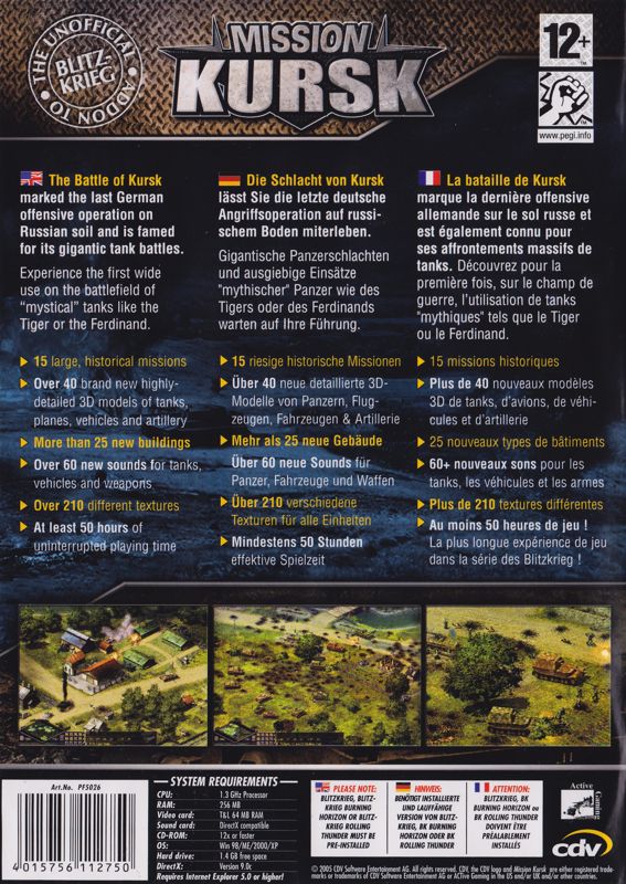 Back Cover for Mission Kursk: The Unofficial Addon to Blitzkrieg (Windows)