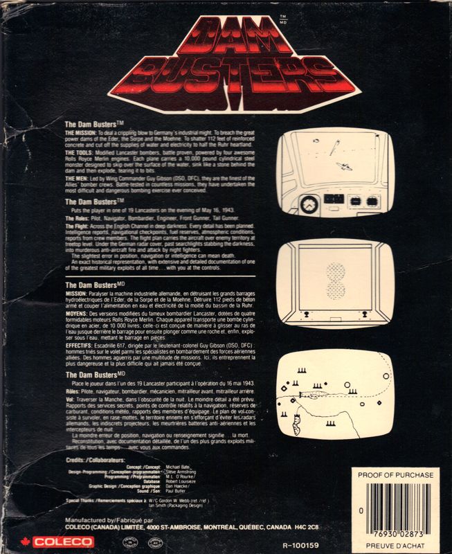Back Cover for The Dam Busters (Coleco Adam)