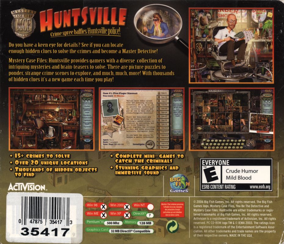 Back Cover for Mystery Case Files: Huntsville (Windows) (Budget release)