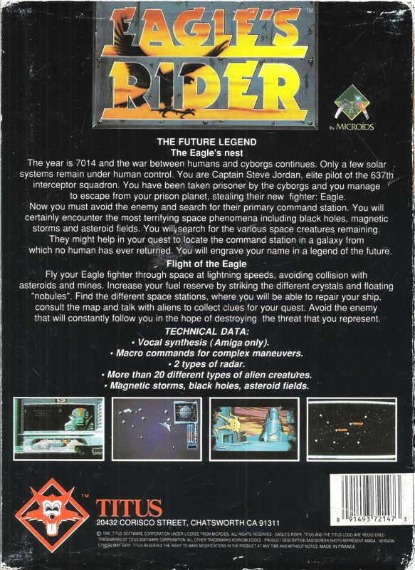 Back Cover for Eagle's Rider (DOS) (5.25" Release (by Titus))