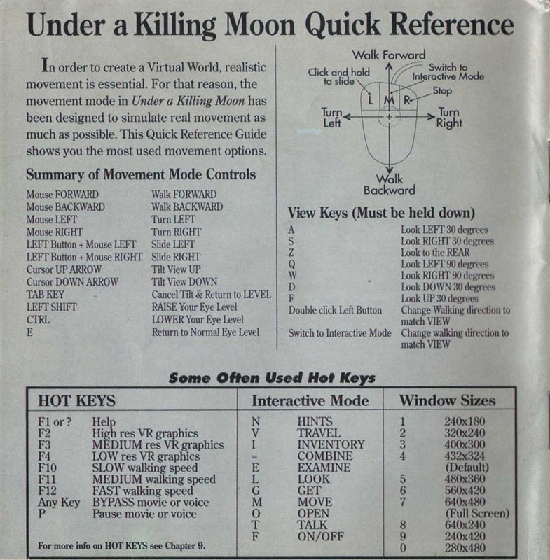 Manual for Under a Killing Moon (DOS): Back
