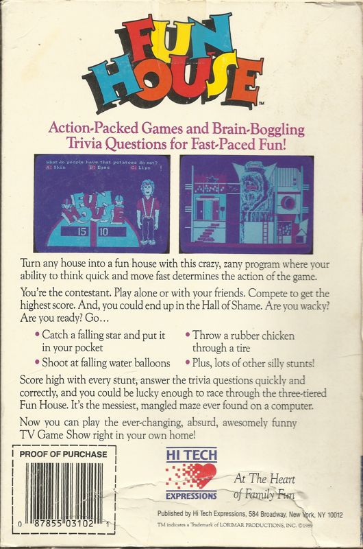 Back Cover for Fun House (DOS) (5.25" Release)