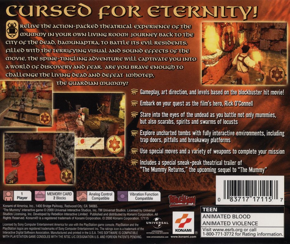 Back Cover for The Mummy (PlayStation)