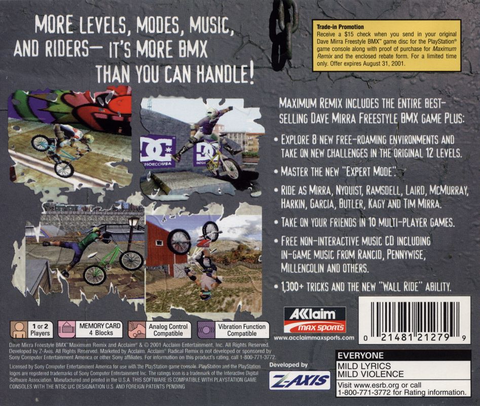 Back Cover for Dave Mirra Freestyle BMX: Maximum Remix (PlayStation)