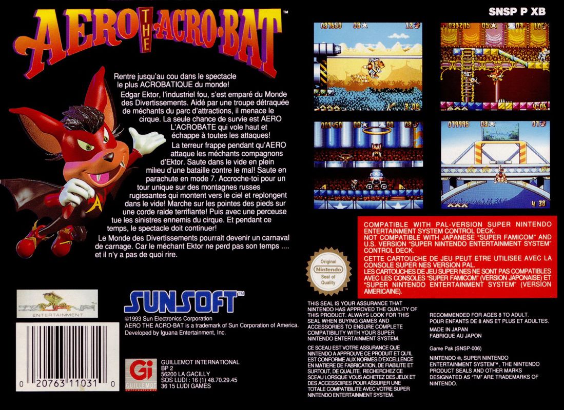 Back Cover for Aero the Acro-Bat (SNES)