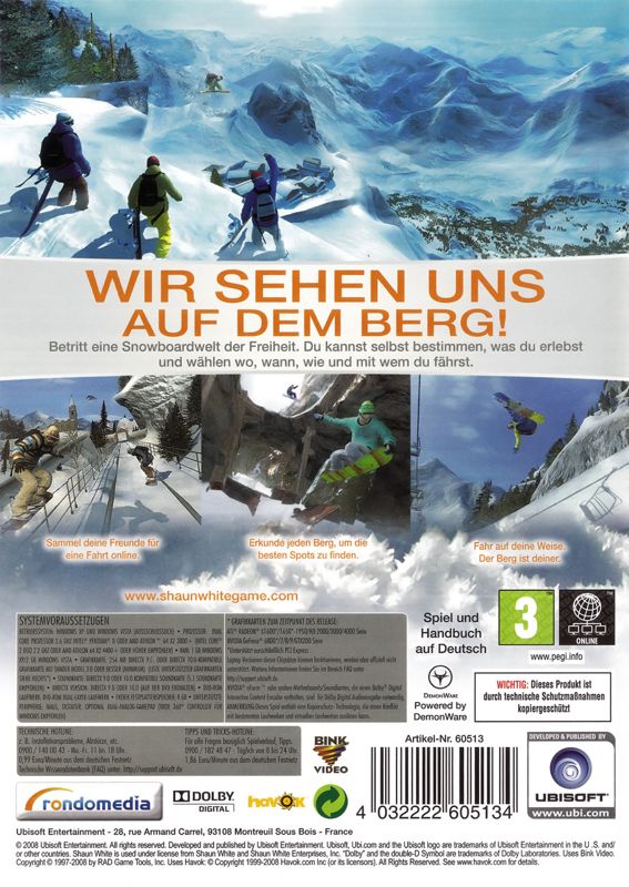 Back Cover for Shaun White Snowboarding (Windows) (Ubisoft Exclusive release)