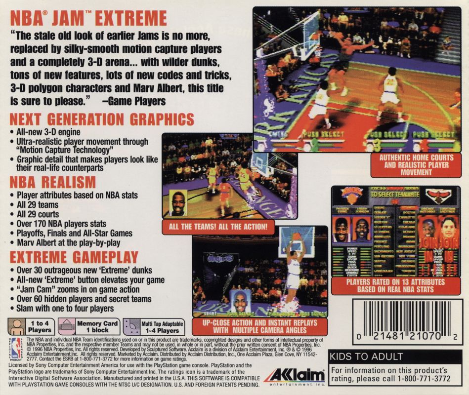 Back Cover for NBA Jam Extreme (PlayStation)