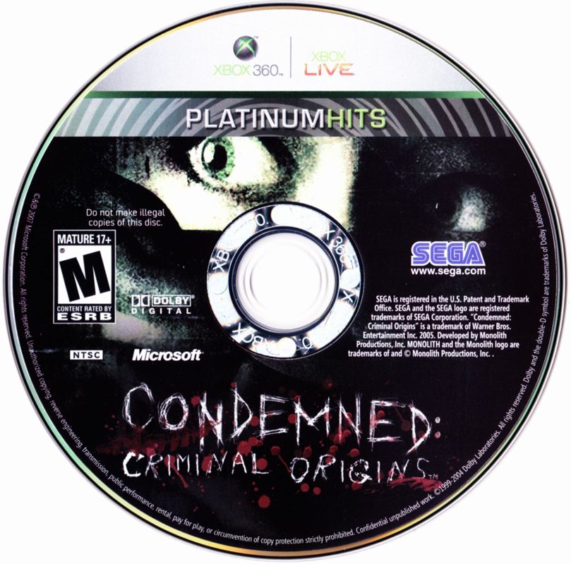 Media for Condemned: Criminal Origins (Xbox 360) (Platinum Hits release)