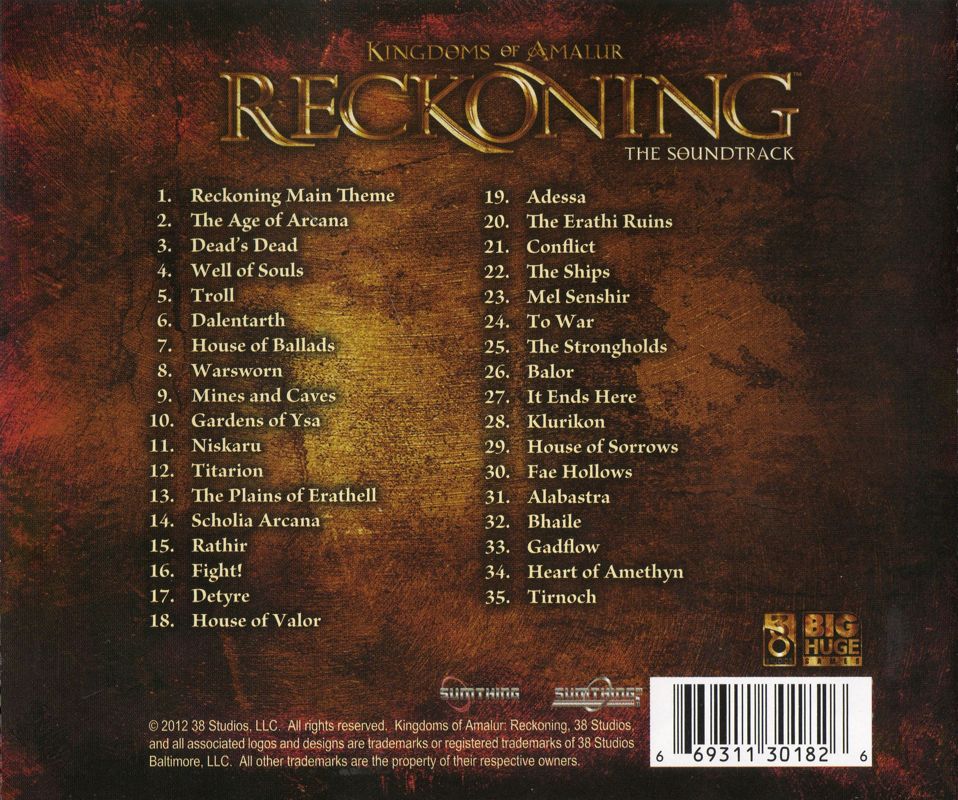 Soundtrack for Kingdoms of Amalur: Reckoning (Special Edition) (Xbox 360): Jewel Case - Back