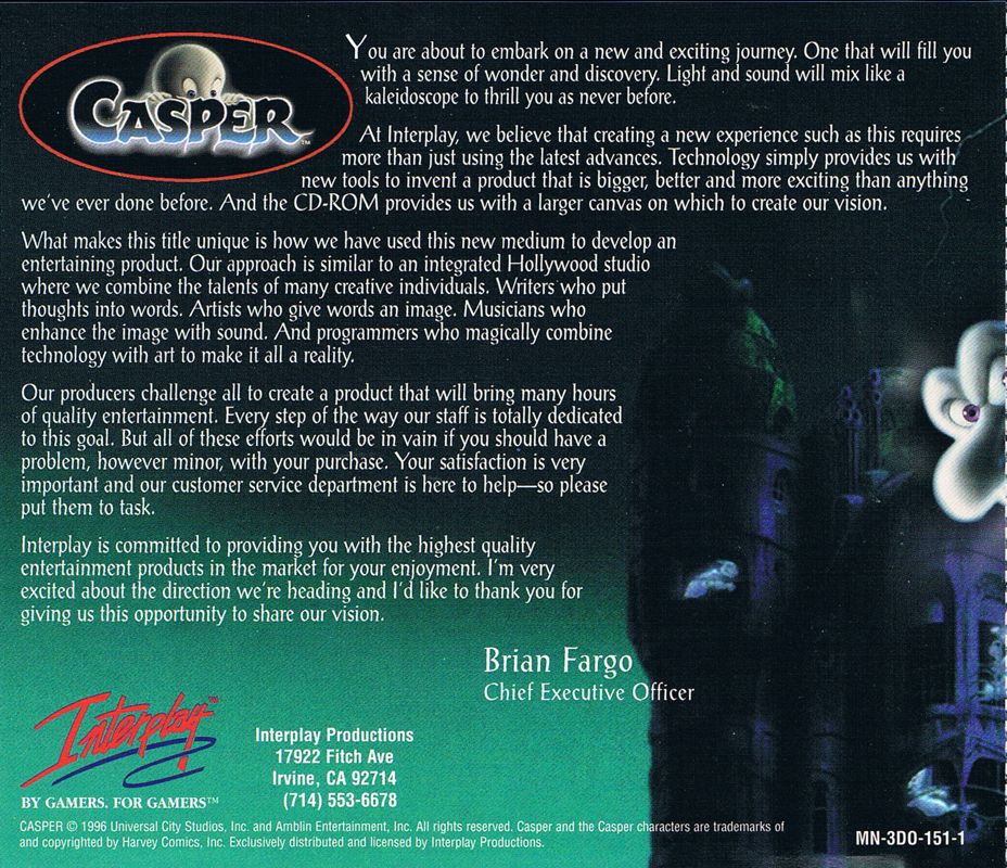 Back Cover for Casper (3DO)