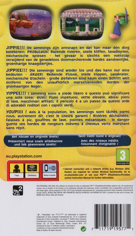 Back Cover for Lemmings (PSP) (PSP Essentials release)