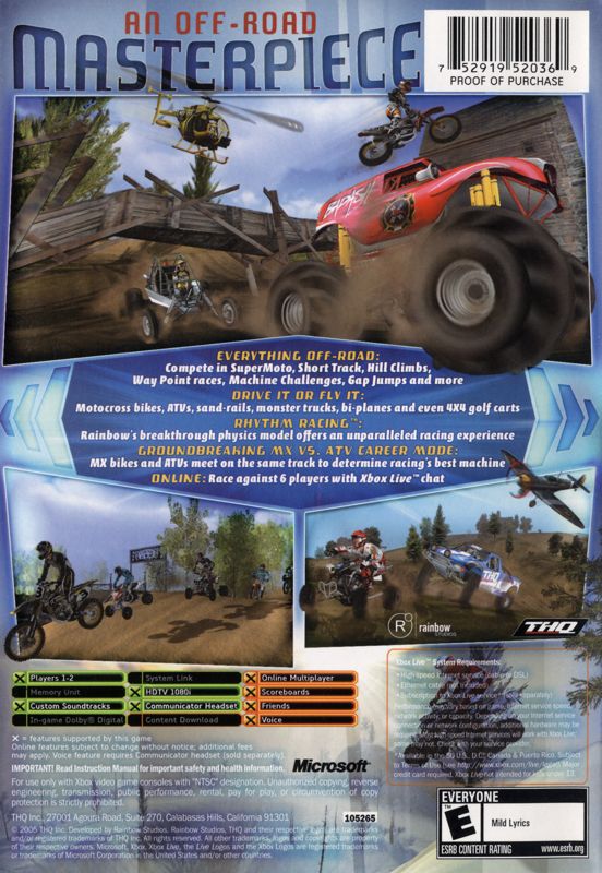 Back Cover for MX vs. ATV Unleashed (Xbox)