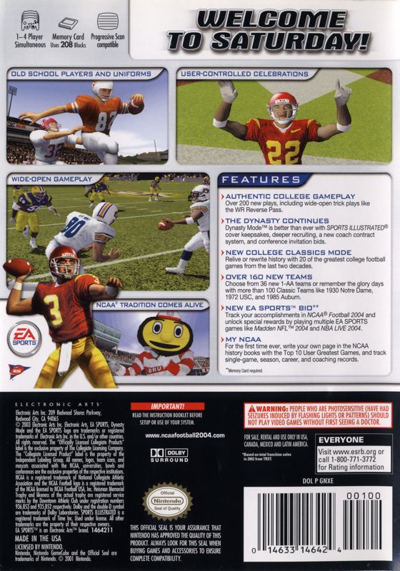 Back Cover for NCAA Football 2004 (GameCube)