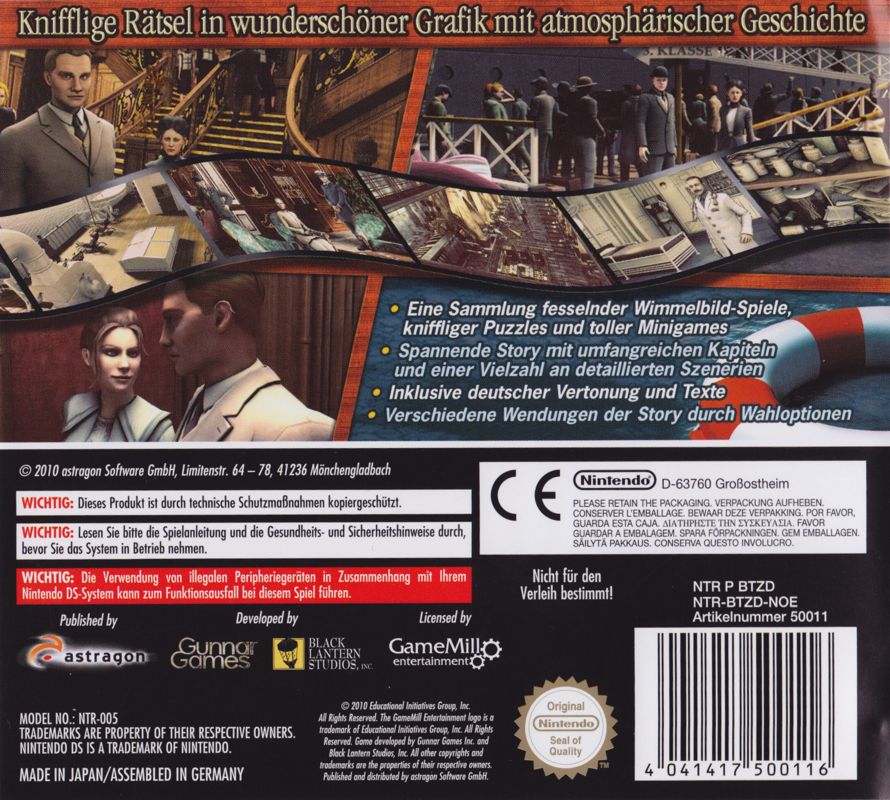 Back Cover for Hidden Mysteries: Titanic - Secrets of the Fateful Voyage (Nintendo DS)