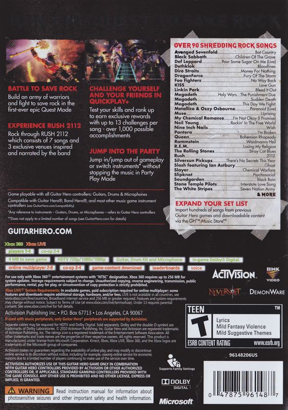 Guitar Hero Warriors Of Rock Cover Or Packaging Material Mobygames