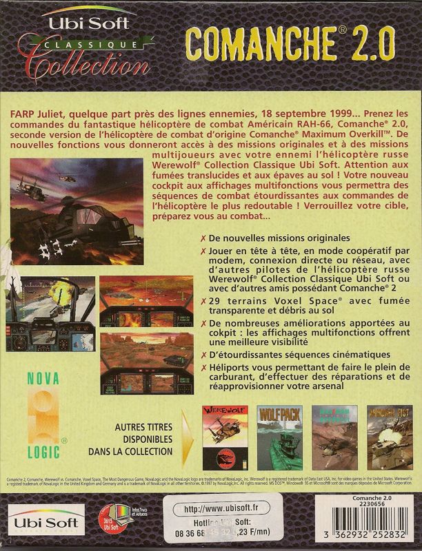Back Cover for Comanche 2 (DOS) (Ubi Soft Classics Collection release)
