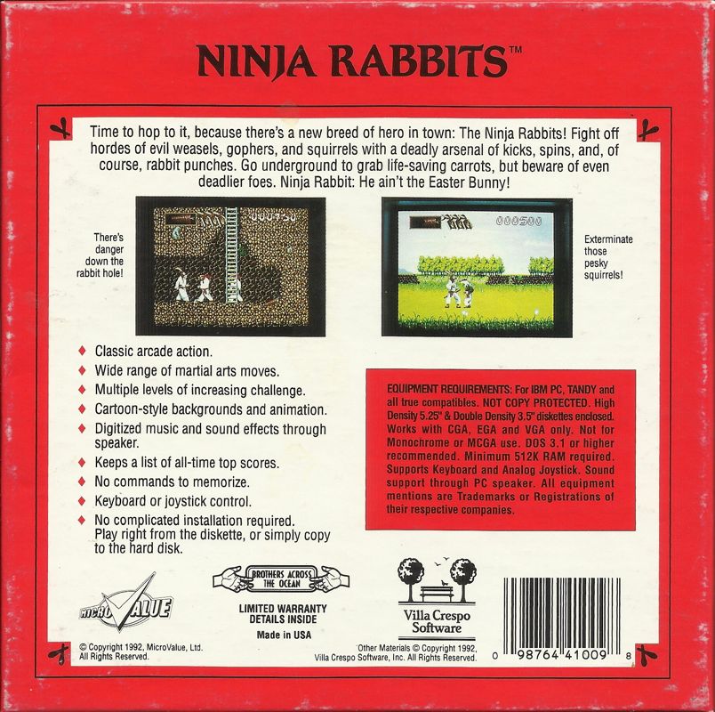 Back Cover for Ninja Rabbits (DOS) (Dual Media Release)