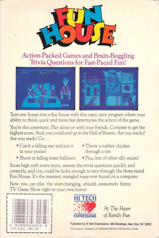 Back Cover for Fun House (Commodore 64 and DOS) (Re-release)