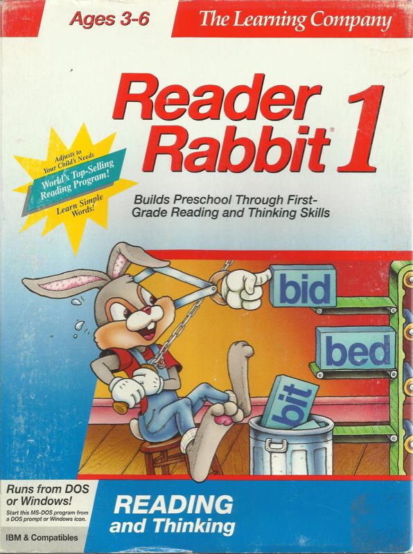 Front Cover for Reader Rabbit (DOS) (Dual Media release Version 5.1 (Released as "Reader Rabbit 1" in 1992) (*supports windows 3.x))