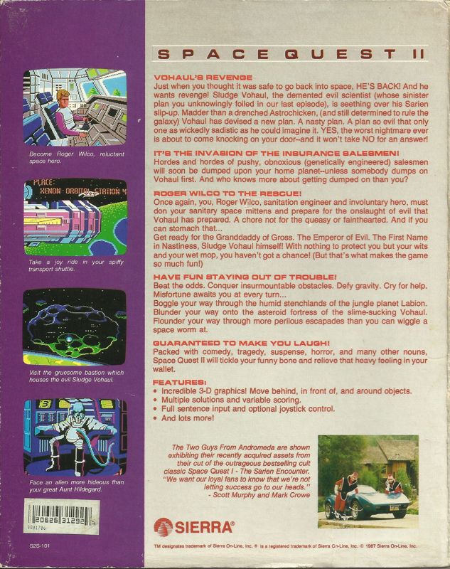 Back Cover for Space Quest II: Chapter II - Vohaul's Revenge (DOS)