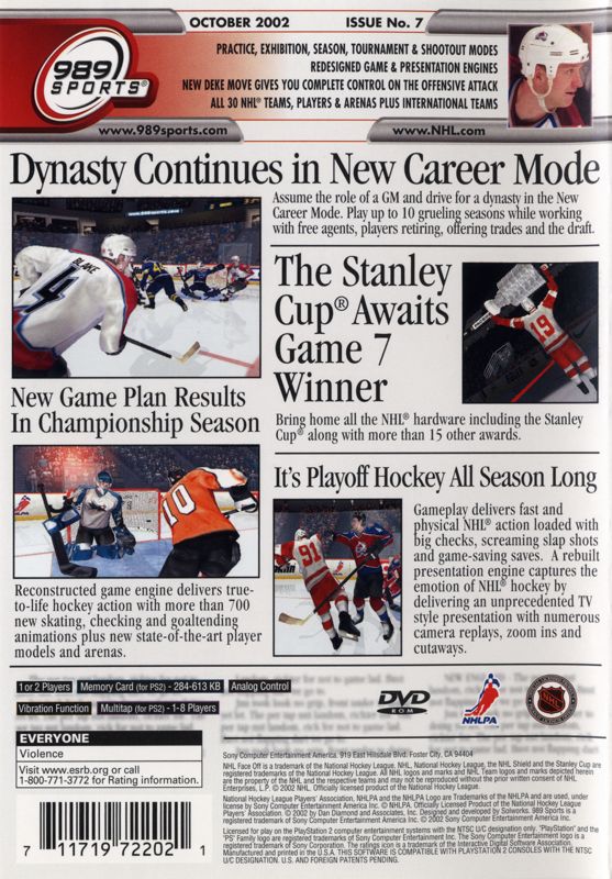 Back Cover for NHL FaceOff 2003 (PlayStation 2)