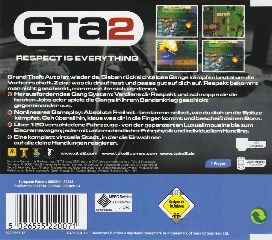Back Cover for Grand Theft Auto 2 (Dreamcast)