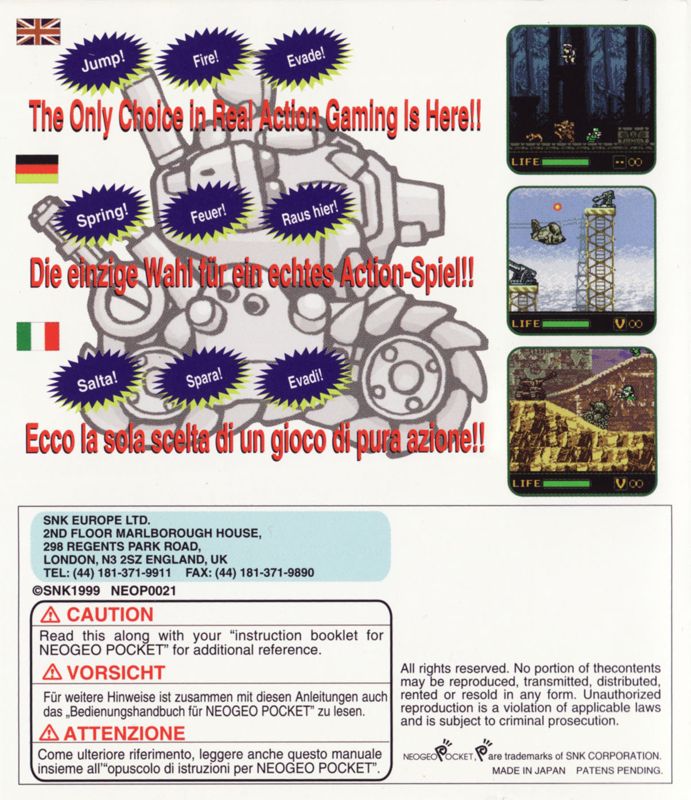 Back Cover for Metal Slug 1st Mission (Neo Geo Pocket Color)