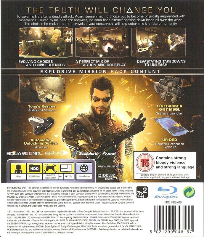 Back Cover for Deus Ex: Human Revolution: Limited Edition (PlayStation 3)