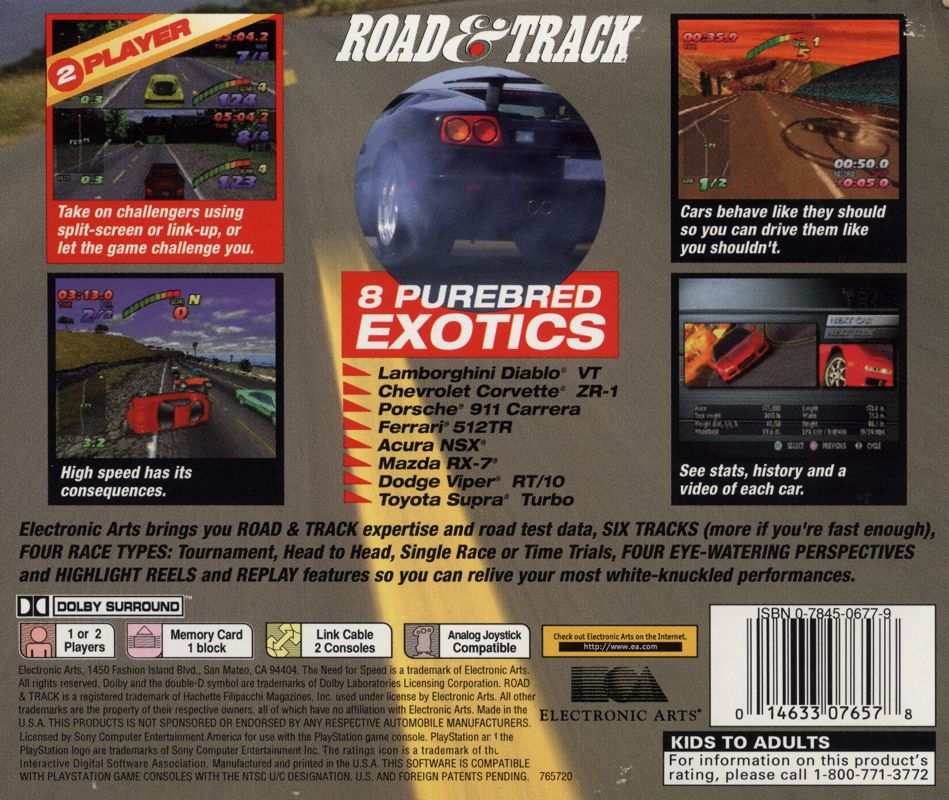 Back Cover for The Need for Speed (PlayStation) (Regular jewel case release)